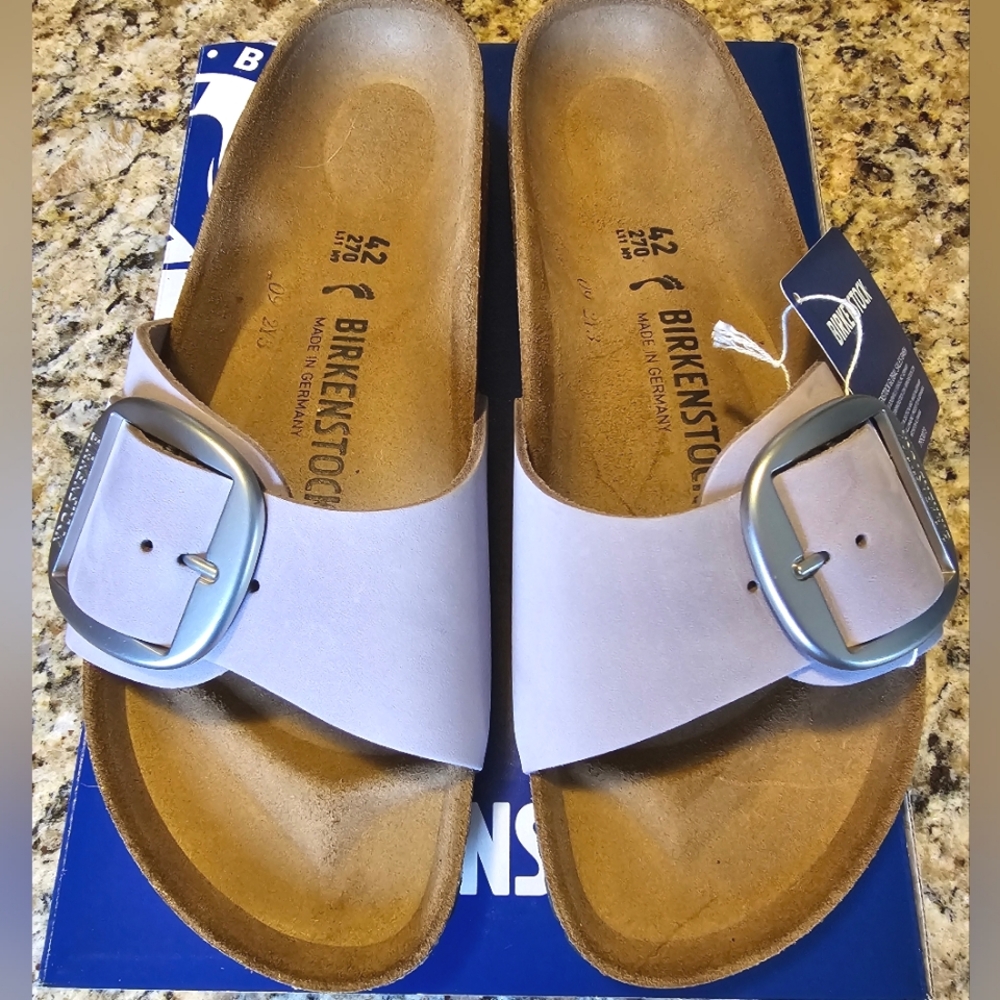 New Birkenstock Madrid Big Buckle Nubuck Leather Purple Fog Sandal Women 42/11
